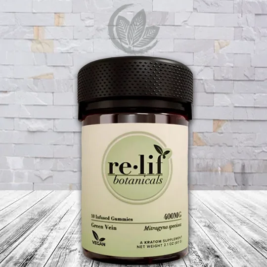 Re-Lif Botanicals Kratom Extract Gummies 10ct Green Vein