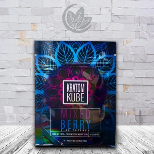 Kratom Kube High-Potency Kratom Extract Gummies Mixed Berry Suggested Use + Warning Label