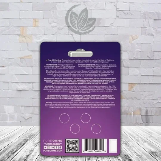 Pure Ohms 7-Hydroxymitragynine Tablets 4ct Sweet Grape Supplement Facts