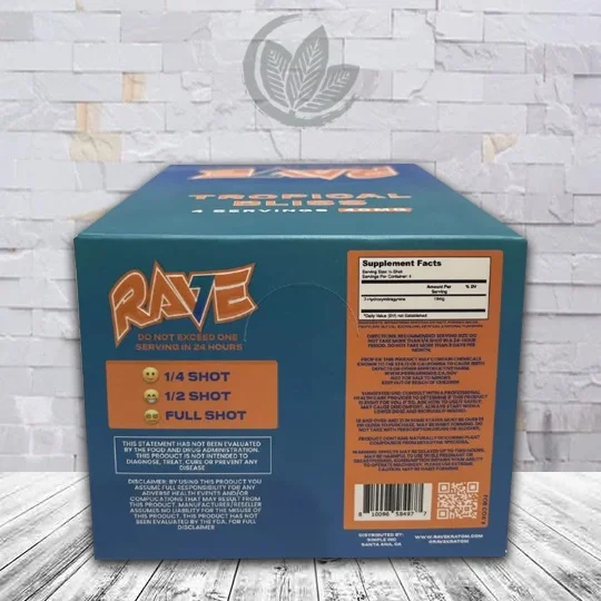 Rave Kratom Seven Hydroxy Liquid Extract Shot Case 12ct Tropical Bliss Supplement Facts