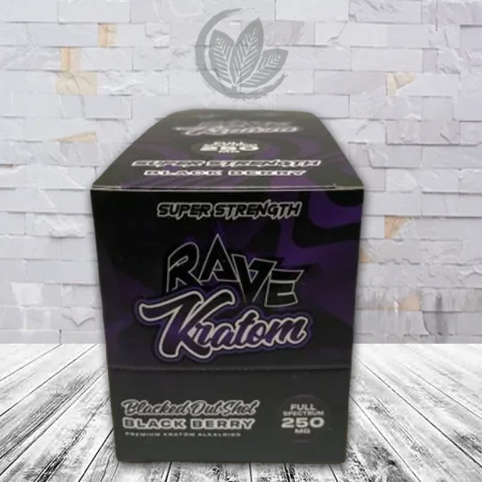 Rave Kratom Super Strength Blacked Out Shot 250mg Black Berry Full Case (12ct)