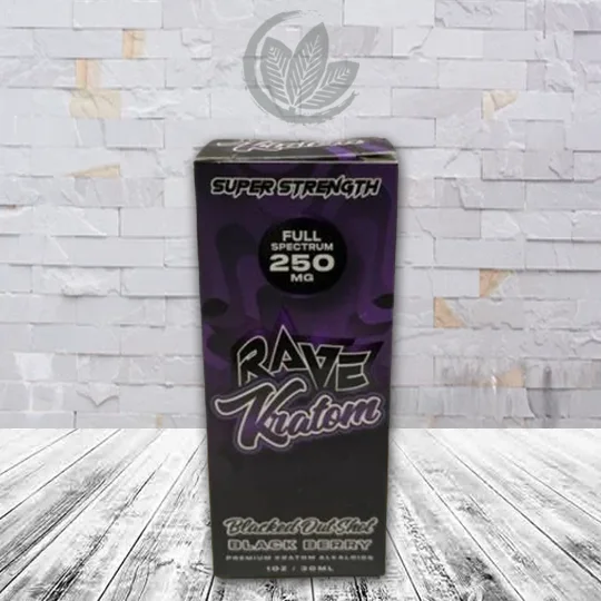 Rave Kratom Super Strength Blacked Out Shot 250mg Single Bottle Black Berry 30ml