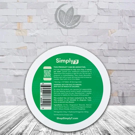 Simply7 7-OH Extract Tablets 7ct Lemon Mint 30mg Extra Strength Supplement Facts