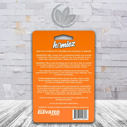 Homiez 7-Hydroxy Extract Tablets 200mg - Original 4ct Single Blister Pack product facts