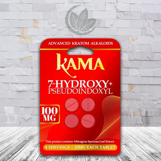Kama 7-Hydroxy + Pseudo Chewable Tablets 100mg -Natural 4ct Single Blister Pack