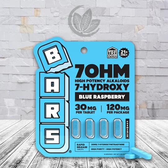 Bars 7-Hydroxy Tablets 120mg by Tre house - Blue Raspberry 4ct Blister Pack