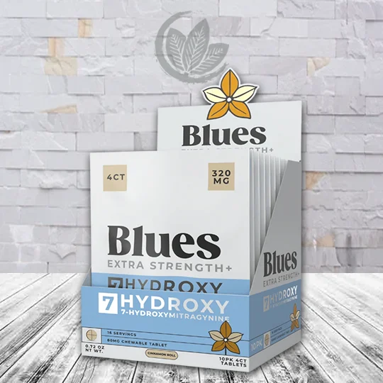 Blues Extra Strength 7-Hydroxy Extract Tablets 80mg - Cinnamon Roll BULK CASE DEAL 10 x 4ct = 40 Tablets