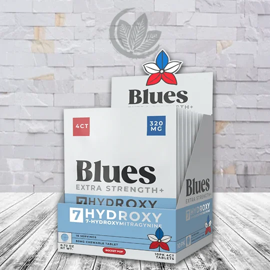 Blues Extra Strength 7-Hydroxy Extract Tablets 80mg - Rocket Pop BULK CASE DEAL 10 x 4ct = 40 Tablets