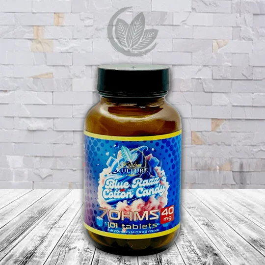 Kratom Kulture 7OHMZ Platinum Tablets 40mg - Blue Razz Cotton Candy 101ct Bottle