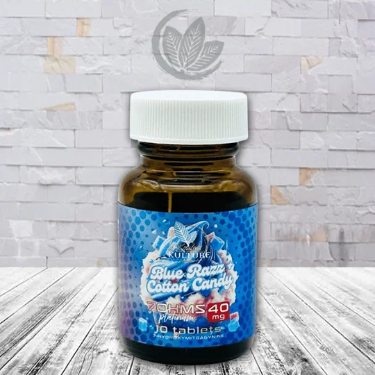 Kratom Kulture 7OHMZ Platinum Tablets 40mg - Blue Razz Cotton Candy 10ct Bottle