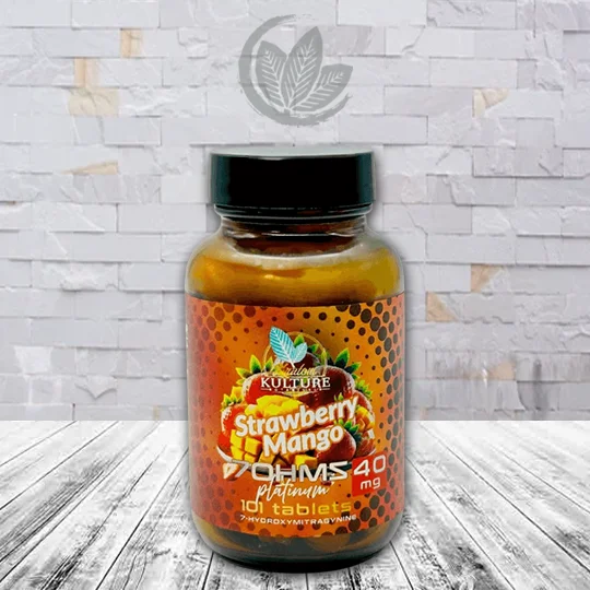 Kratom Kulture 7OHMZ Platinum Tablets 40mg - Strawberry Mango 101ct Bottle