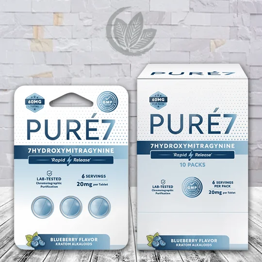 Pure7 7-OH Rapid Release Extra Strength Chewable Tablets 20mg -Blueberry 3ct Bulk CASE DEAL 10 x 3ct = 30 Tablets