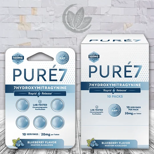 Pure7 7-OH Rapid Release Extra Strength Chewable Tablets 20mg - Blueberry 5ct Bulk CASE DEAL 10 x 5ct = 50 Tablets NO DISCOUNTS ALLOWED