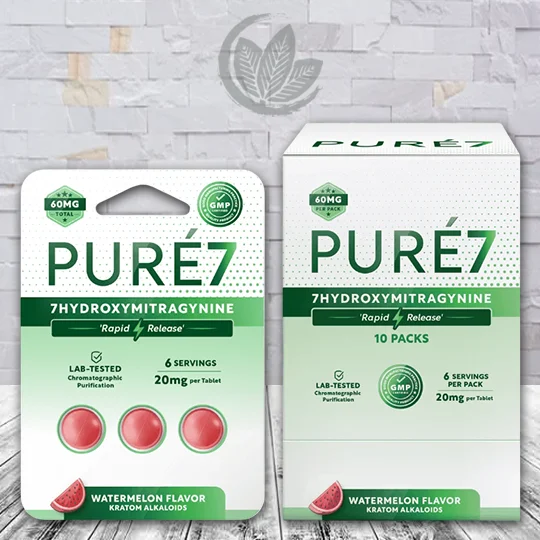 Pure7 7-OH Rapid Release Extra Strength Chewable Tablets 20mg -Watermelon 3ct Bulk CASE DEAL 10 x 3ct = 30 Tablets