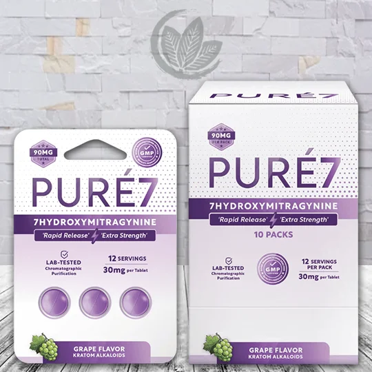 Pure7 7-OH Rapid Release Extra Strength Chewable Tablets 30mg - Grape 3ct Bulk CASE DEAL 10 x 3ct = 30 Tablets NO DISCOUNTS ALLOWED