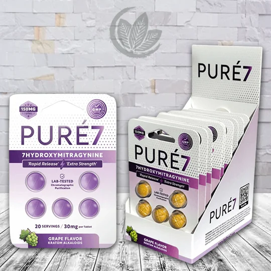 Pure7 7-OH Rapid Release Extra Strength Chewable Tablets 30mg - Grape 5ct Bulk CASE DEAL 10 x 5ct = 50 Tablets NO DISCOUNTS ALLOWED