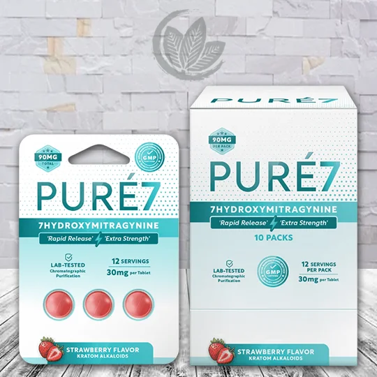Pure7 7-OH Rapid Release Extra Strength Chewable Tablets 30mg - Strawberry 3ct Bulk CASE DEAL 10 x 3ct = 30 Tablets NO DISCOUNTS ALLOWED