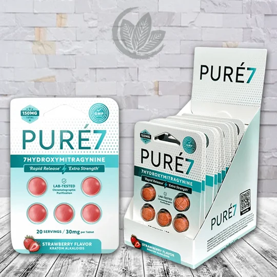 Pure7 7-OH Rapid Release Extra Strength Chewable Tablets 30mg - Strawberry 5ct Bulk CASE DEAL 10 x 5ct = 50 Tablets NO DISCOUNTS ALLOWED