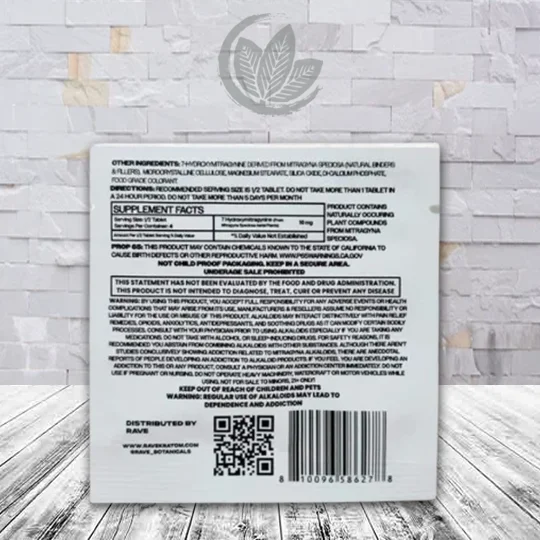 Rave 7-Hydroxy Hawaiian Punch Chewable Extract Tablets 2ct Sachet 20mg Supplement Facts