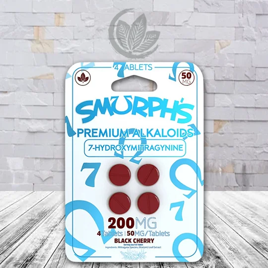 Smurph's 7-Hydroxymitragynine Kratom Extract Tablets 50mg - Black Cherry 4ct Single Blister Pack