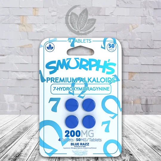 Smurph's 7-Hydroxymitragynine Kratom Extract Tablets 50mg - Blue Razz 4ct Single Blister Pack