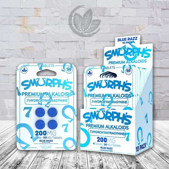 Smurph's 7-Hydroxymitragynine Kratom Extract Tablets 50mg - Blue Razz BULK CASE DEAL 10 x 4ct = 40 Tablets