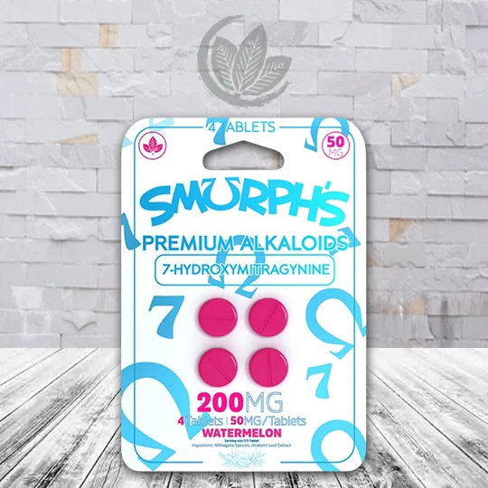 Smurph's 7-Hydroxymitragynine Kratom Extract Tablets 50mg - Watermelon 4ct Single Blister Pack