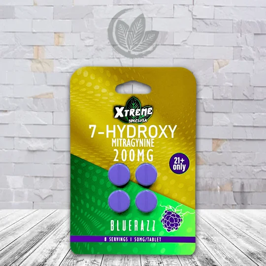 Xtreme Speciosa 7-Hydroxy 200mg Blister Pack - Blue Razz -- Singe 4ct Blister Pack