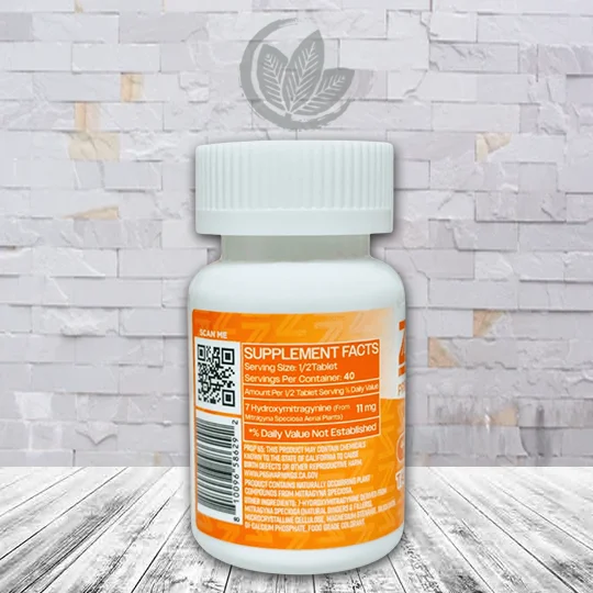 Zohm Tangerine Dream 7-Hydroxymitragynine Extract Tablets 20ct Supplement Facts