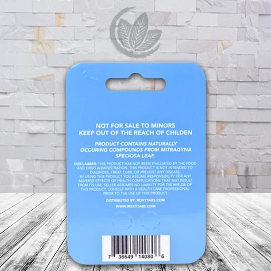 Roxy Complex Alkeloid 7-Hydroxymitragynine Tablets 2ct Warning Label + Disclaimers