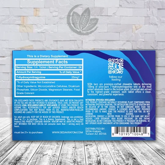 Seda 7-hydroxymitragynine Chewable Tablet 100mg Blue Strawberry 6ct Blister Pack Supplement Facts