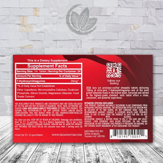 Seda 7-hydroxymitragynine Chewable Tablet 100mg Sour Cherry 6ct Blister Pack Supplement Facts
