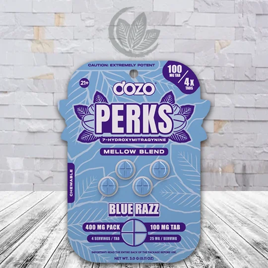 Dozo PERKS 7-Hydroxymitragynine Tablets 4ct --100mg - Blue Razz -- Mellow Blend