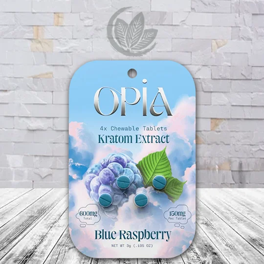 Opia Kratom Extract Chewable Tablets Classic 150mg Per Tablet - Blue Raspberry 4ct Single Blister Pack