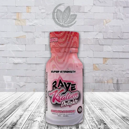 Rave Kratom Delights Super Strength Extract Shots 225mg Sugar Cookie Bottle