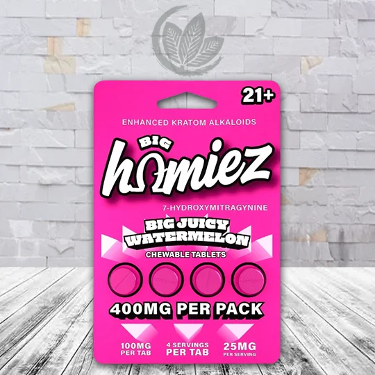 Big Homiez 7-Hydroxy Tablets 400mg - Big Juicy Watermelon -- 4ct Single Blister Pack