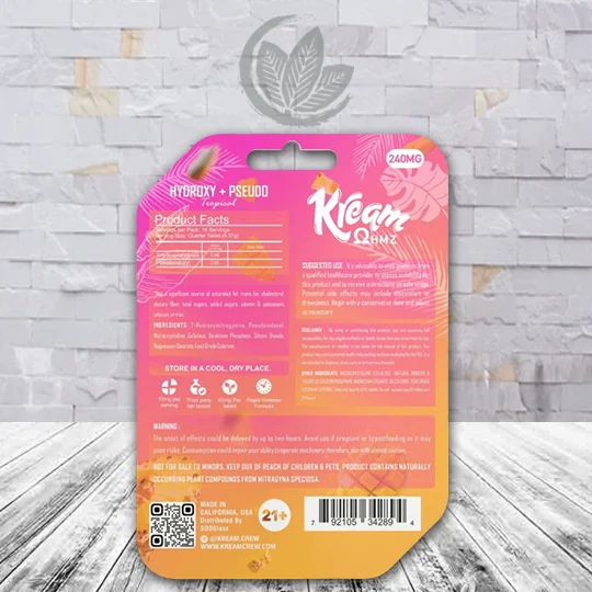 Kream Ohmz 7OH + Pseudo 240mg - Tropical -- 4ct Single Blister Pack - back