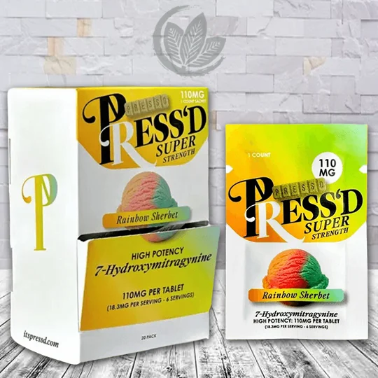 Press'd 7-OH Super Strength 110mg - Rainbow Sherbet -- 1ct X 20ct = 20 Tablets BULK CASE