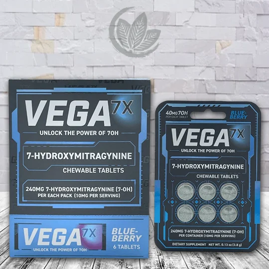 Vega 7-Hydroxy Tablets 40mg - Blueberry -- 6ct X 10 = 60 Tablets BULK CASE