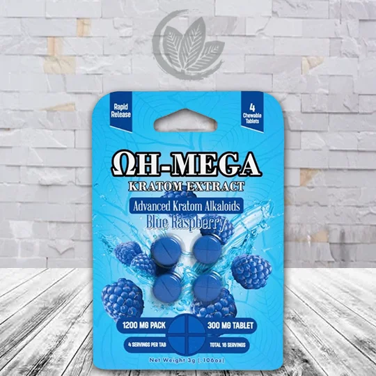 OH-MEGA Advanced Kratom Extract 1200mg - Blue Raspberry -- 4ct Single Blister Pack