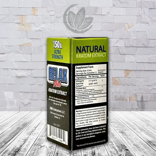 Relax Aid 150x Ultra Strength Kratom Extract Shot 10ml - Supplement facts