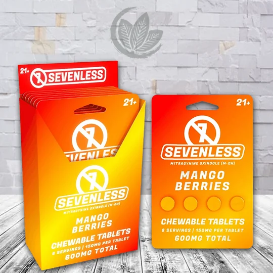 Sevenless Mitragynine Oxindole Tablets 600mg - Mango Berries -- 4ct X 6 = 24 Tablets BULK CASE