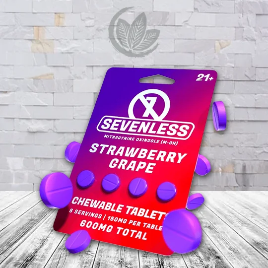 Sevenless Mitragynine Oxindole Tablets 600mg - Strawberry Grape -- 4ct Single Blister Pack (1)