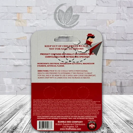 Bumble Bee Buzz 7-Hydroxy + Pseudo Tablets 60mg - Wet Watermelon -- 3ct Single Blister Pack - back