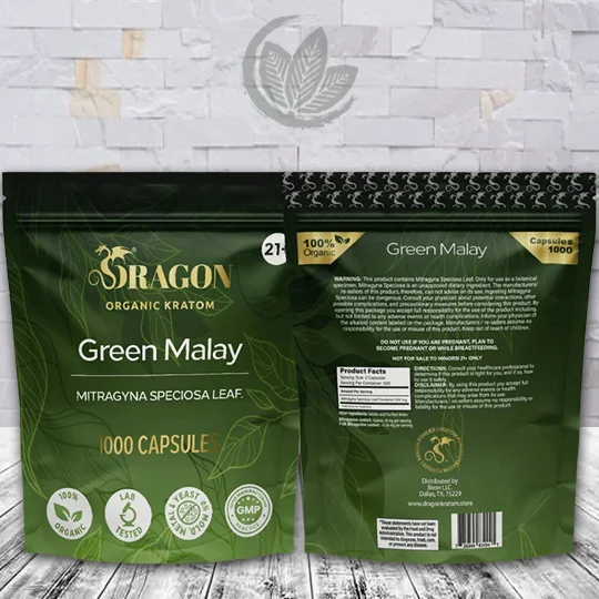 Dragon Organic Kratom Green Malay Kratom Capsules - 1000ct