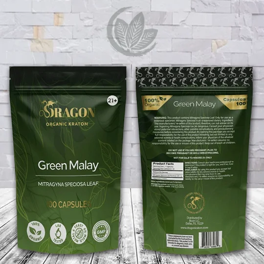 Dragon Organic Kratom Green Malay Kratom Capsules - 100CT