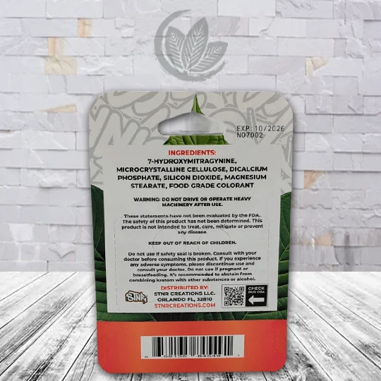 STNR 7OH Pure 7-Hydroxy Tablets 100mg - Strawberry -- 5ct Single Blister Pack - back