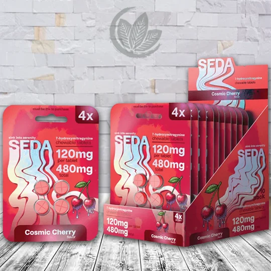 Seda 7-Hydroxy Chewable Tablet 480mg - Cosmic Cherry -- 4ct X 10 = 40 Tablets BULK CASE