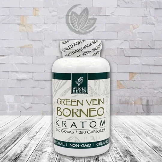 Whole Herbs Kratom Green Vein Borneo Capsules - 250ct Bottle