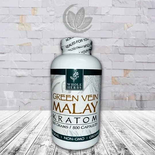 Whole Herbs Kratom Green Vein Malay Capsules - 500ct Bottle